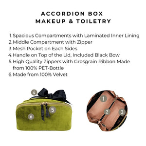 Bag-All Green Velvet Accordion Makeup Bag | Build A Luxury Custom Gift Box for Women with Luxe & Bloom