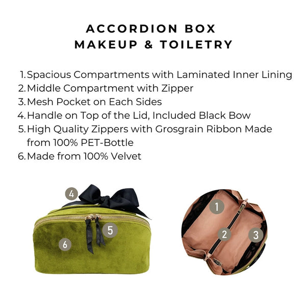 Bag-All Green Velvet Accordion Makeup Bag | Build A Luxury Custom Gift Box for Women with Luxe & Bloom