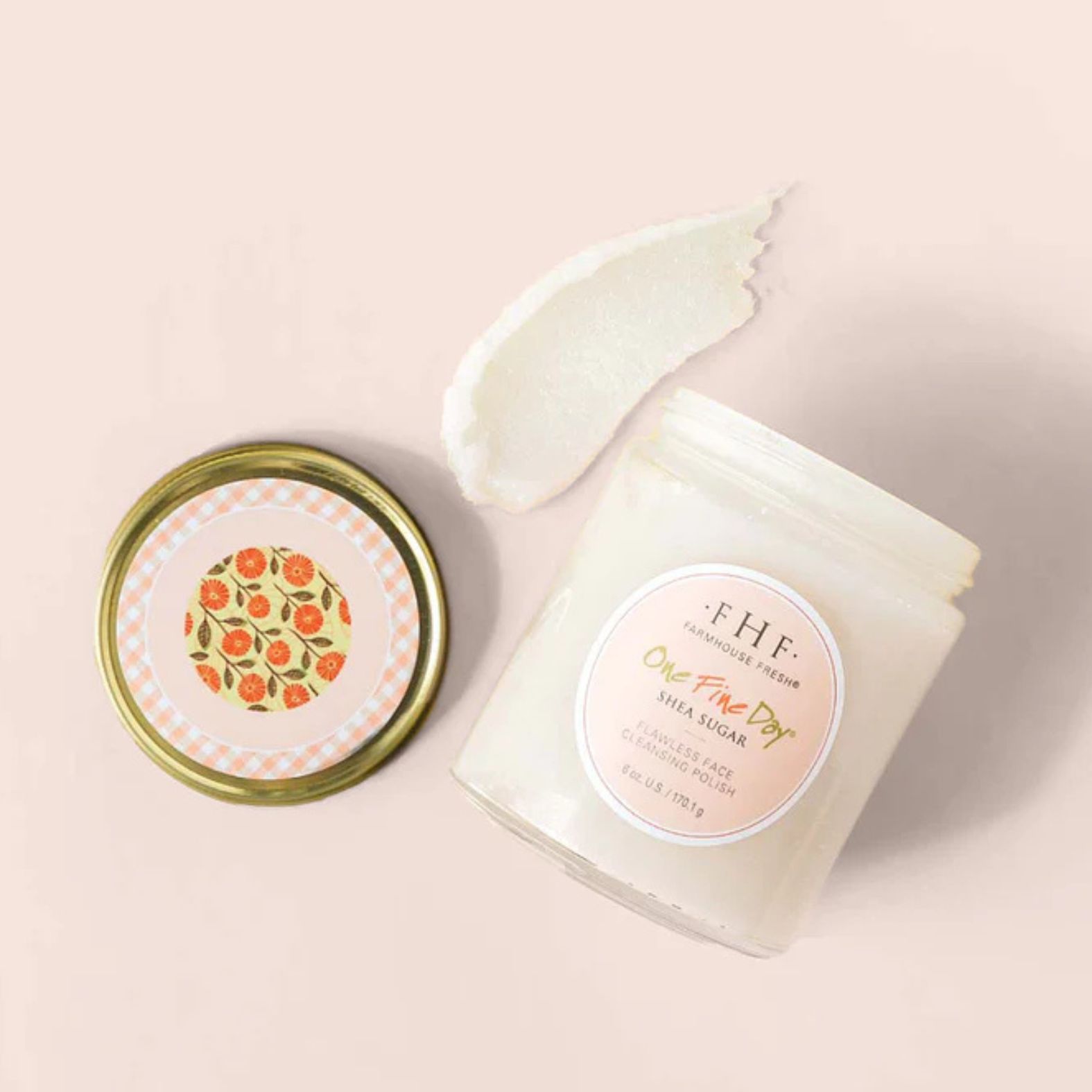 Farmhouse Fresh One Fine Day® Flawless Face Polish with lid on a pink background | Build A Luxury Custom Gift Box for Women with Luxe & Bloom