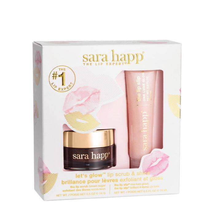 Sara Happ Let's Glow Lip Scrub & Shine Kit with lip scrub & lip gloss in gift packaging | Build A Luxury Custom Gift Box for Women with Luxe & Bloom