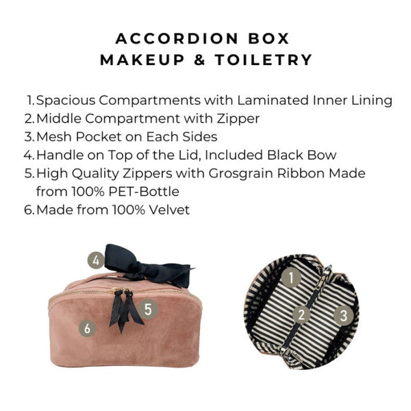 Bag-All Blush Velvet Accordion Makeup & Toiletry Bag Features | Build A Luxury Custom Gift Box for Women with Luxe & Bloom