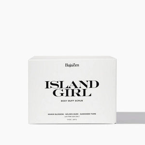 Baja Zen Island Girl body buff scrub packaging on a white background