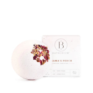 Bathorium Mama's Perch Bath Bomb with flower petals on a white background | Build A Luxury Custom Gift Box for Women with Luxe & Bloom