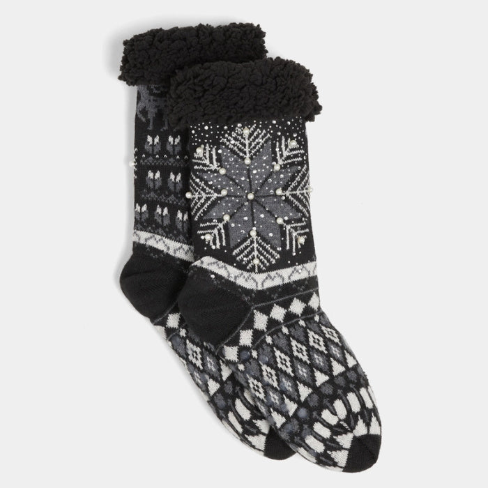 Black Winter Wonderland Slipper Socks with faux sherpa lining | Build A Luxury Custom Christmas Gift Box for Women with Luxe & Bloom