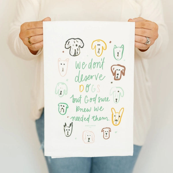Person holding a Doe A Deer We Don't Deserve Dogs Flour Sack Towel | Build A Luxury Custom Gift Box for Women with Luxe & Bloom