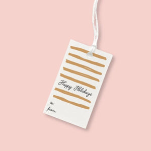 Onderkast Gold Striped Happy Holidays Gift Tag | Luxury Curated & Custom Christmas Gift Boxes for Women from Luxe & Bloom
