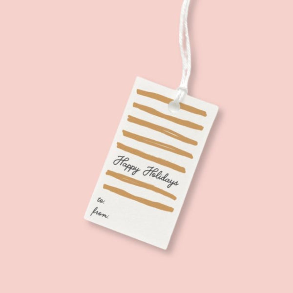 Onderkast Gold Striped Happy Holidays Gift Tag | Luxury Curated & Custom Christmas Gift Boxes for Women from Luxe & Bloom
