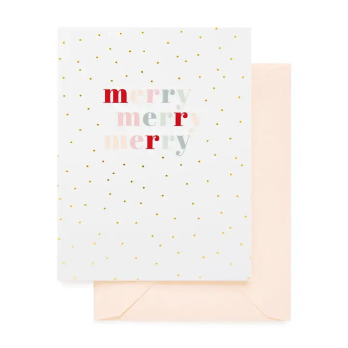 Sugar Paper Multicolored Merry Card with gold polka dots and a blush pink envelope | Build A Luxury Custom Christmas Gift Box for Women with Luxe & Bloom