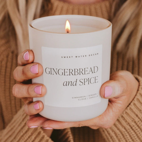 Woman Holding Sweet Water Decor Gingerbread & Spice Candle | Build A Luxury Custom Gift Box for Women with Luxe & Bloom