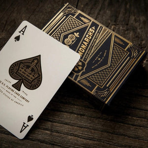 Theory 11 Monarch Playing Cards on a wooden surface with Ace of Spades on top | Build A Luxury Custom Gift Box with Luxe & Bloom