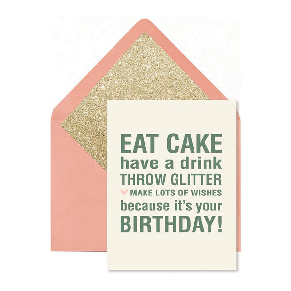 Ginger P. Designs Eat Cake Throw Glitter Card - Luxe & Bloom Luxury Gift Boxes For Women
