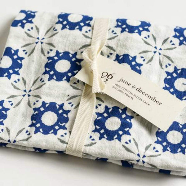 Luxe & Bloom - June & December Navy Woodblock Chicory Kitchen Towel