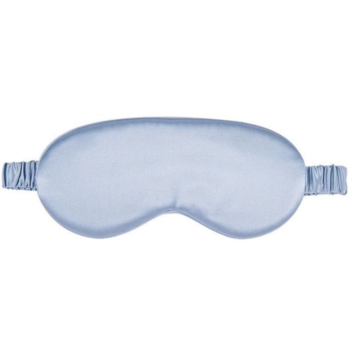 Ice blue 100% mulberry silk sleep mask on a white background | Build A Luxury Custom Gift Box for Women with Luxe & Bloom