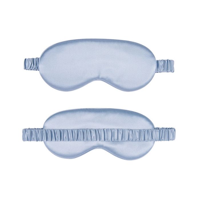 Ice blue 100% mulberry silk sleep mask on a white background | Build A Luxury Custom Gift Box for Women with Luxe & Bloom