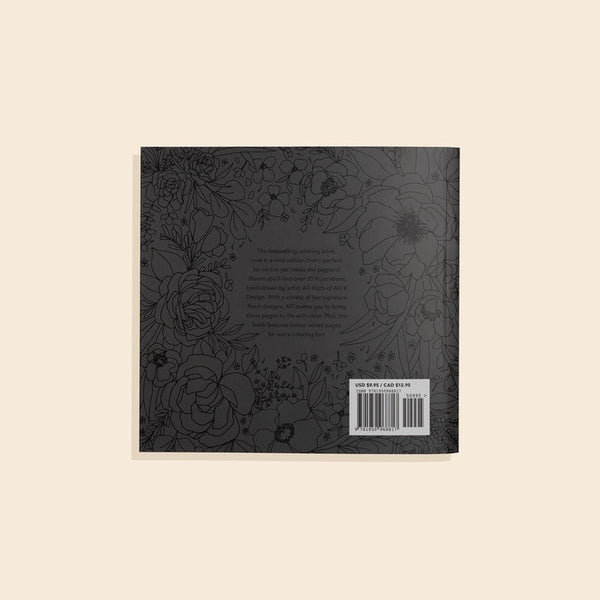 Bloom Travel Size Floral Coloring Book back cover on a beige background | Build A Luxury Custom Gift Box for Women with Luxe & Bloom