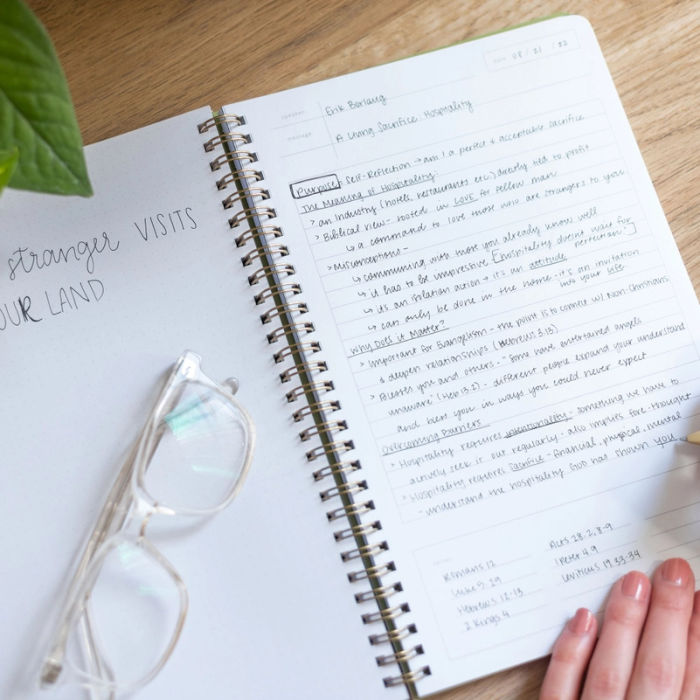 Blush Church Notes Bible Study Notebook on a white background