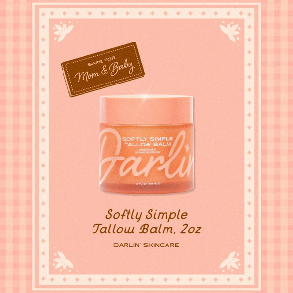 Darlin' Skincare Softly Simple Tallow Balm on a pink background with decorative elements | Build A Luxury Custom Gift Box for Women from Luxe & Bloom