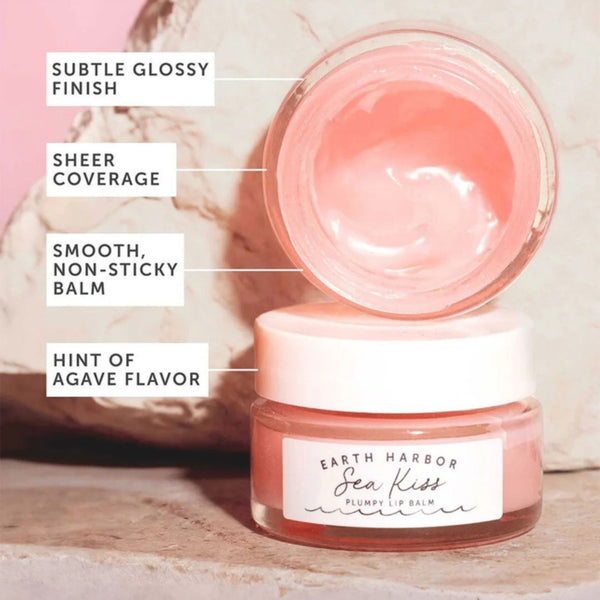 Earth Harbor Sea Kiss Plumpy Lip Balm with text highlighting features | Build A Luxury Custom Gift Box for Women with Luxe & Bloom