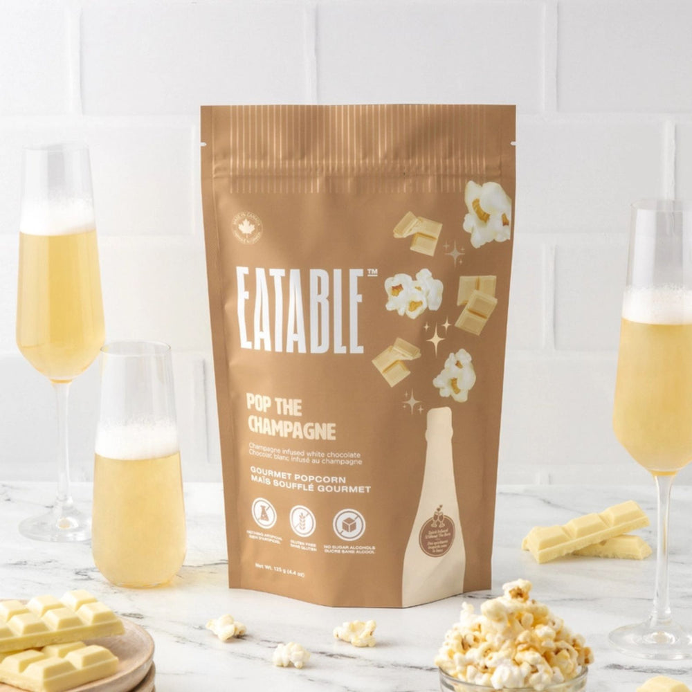 Eatable Pop the Champagne Gourmet White Chocolate Popcorn | Build A Luxury Custom Gift Box with Luxe & Bloom
