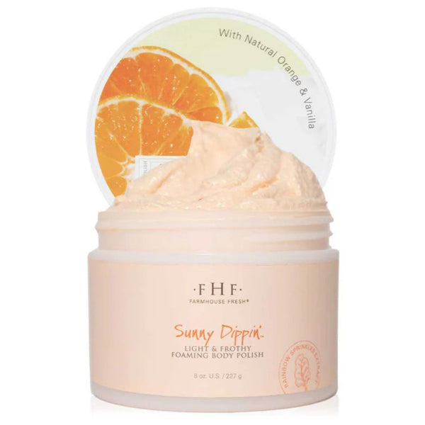 Jar of FHF Sunny Dippin’® Foaming Body Polish | Build A Luxury Custom Gift Box for Women with Luxe & Bloom