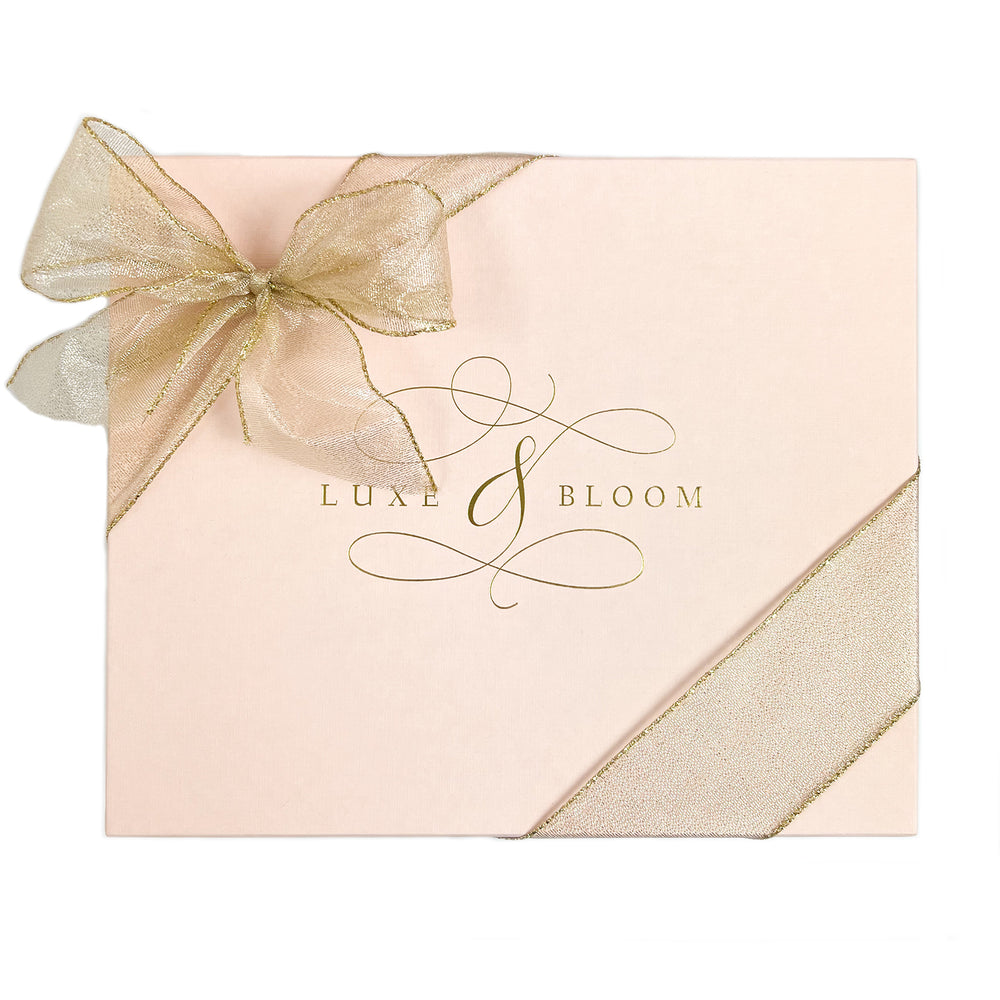 Luxe & Bloom Luxury Large Blush Signature Gift Box with Gold Christmas Ribbon