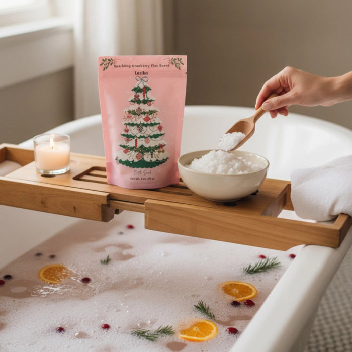 Latika Beauty Pink Christmas Tree Bath Soak on a white background | Build A Luxury Custom Gift Box for Women with Luxe & Bloom