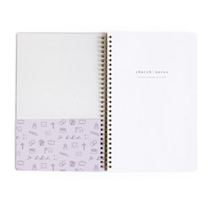 Lilac Church Notes Bible Reference Notebook interior cover with pocket | Build A Custom Christian Gift Box for Women with Luxe & Bloom