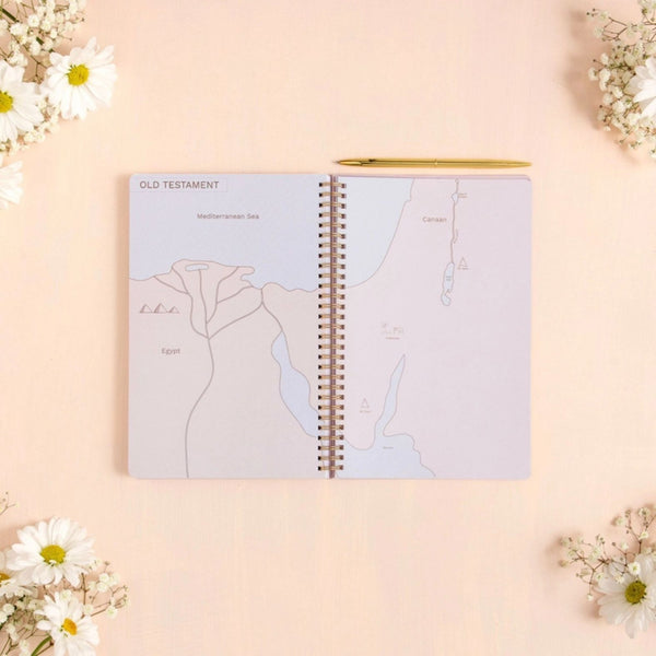 Lilac Church Notes Bible Reference Notebook with Maps on a cream background with flowers | Build A Custom Christian Gift Box for Women with Luxe & Bloom