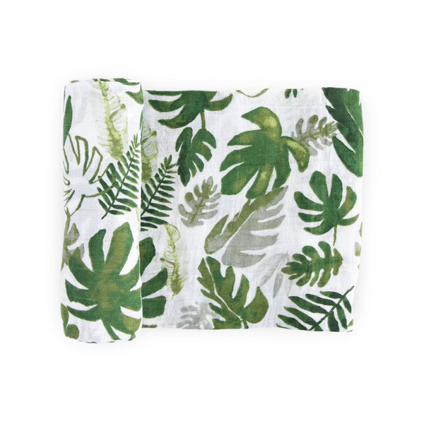 Little Unicorn Tropical Leaf Cotton Muslin Swaddle Blanket | Build A Luxury Custom Baby Gift Box with Luxe & Bloom