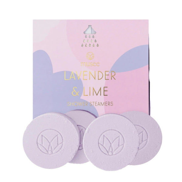 Set of Musee lavender and lime steamers with packaging on a white background