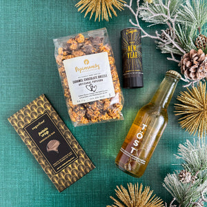 New Years Toast Luxury Curated Gift Box | Holiday Corporate Gifts | Gourmet Chocolate & Popcorn, Non-Alcoholic Tost Bubbly, and a New Years confetti popper