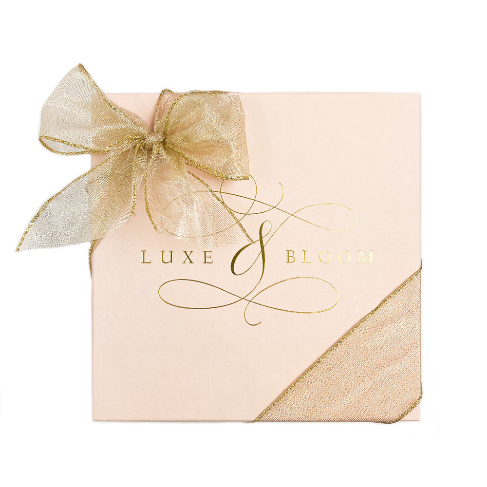 Luxe & Bloom Luxury Petite Blush Signature Gift Box with Gold Christmas Ribbon