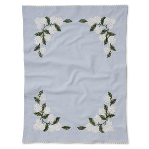Rifle Paper Co. Light Blue Hydrangea Embroidered Tea Towel on a white background | Build A Luxury Custom Gift Box for Women with Luxe & Bloom