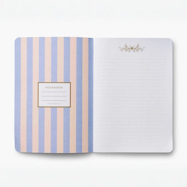 Open Rifle Paper Co. Hydrangea notebook with striped cover on a white background | Build A Luxury Custom Gift Box for Women with Luxe & Bloom