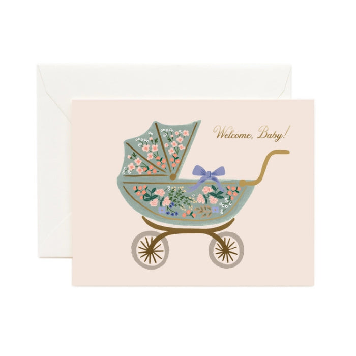 Rifle Paper Co. Floral Pram Welcome Baby Card | Build A Luxury Custom Baby Gift Box with Luxe & Bloom