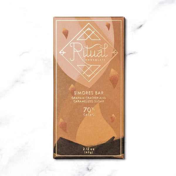 Ritual Chocolate S'mores Bar package on a marble background | Build A Luxury Custom Gift Box with Luxe & Bloom