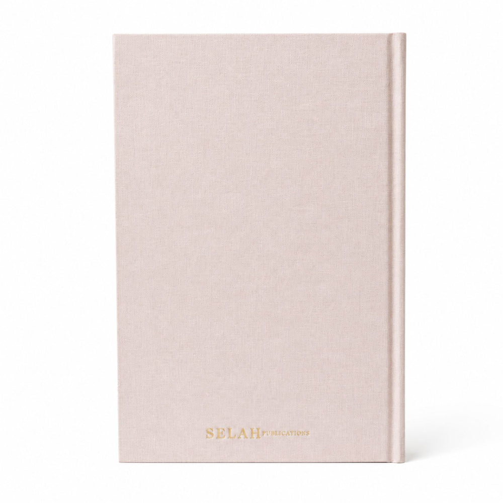 Selah Publications The Lainey Notebook: A linen colored hardcover notebook with a white ornate stitched floral border and the word 'notes' in small gold script near the upper center, shown on a clean white background.