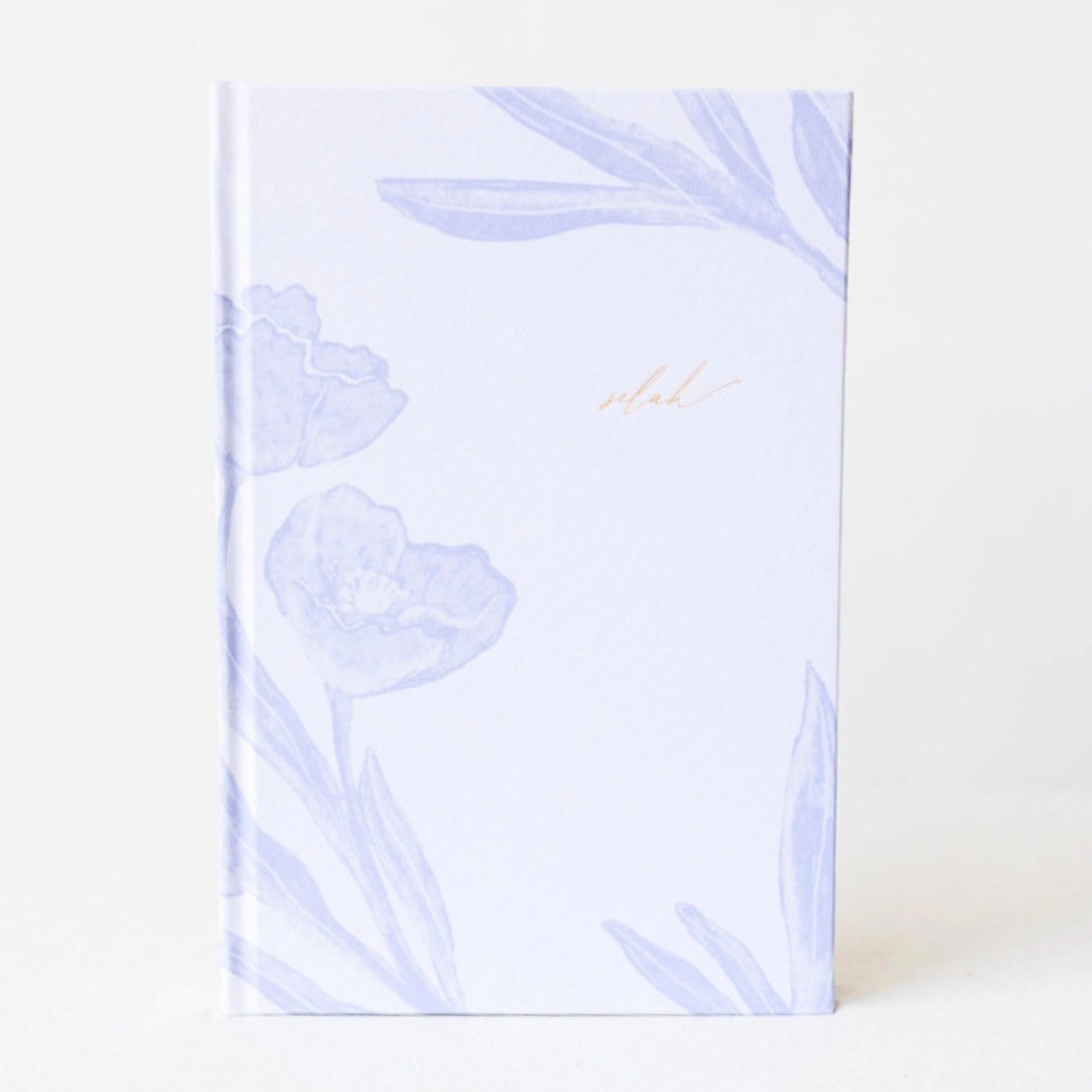 Selah Publications The Langley Notebook with blue painted flowers and gold lettering on an off-white linen cover | Build A Christian Custom Gift Box for Women with Luxe & Bloom