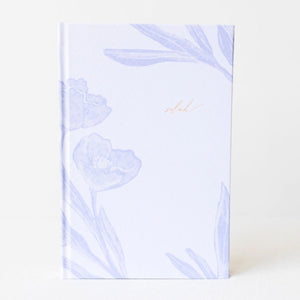 Selah Publications The Langley Notebook with blue painted flowers and gold lettering on an off-white linen cover | Build A Christian Custom Gift Box for Women with Luxe & Bloom