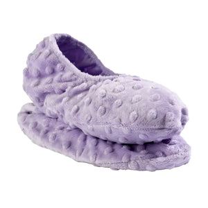 A pair of Sonoma Lavender Lilac Dot Spa Footies with a textured, raised bubble pattern, shown on a plain white background. Build A Luxury Custom Gift Box for Women with Luxe & Bloom