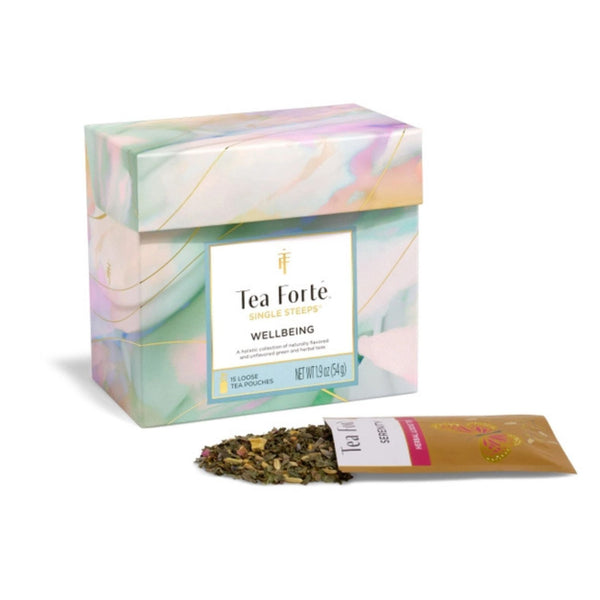 Tea Forté Wellbeing Single Steeps Sampler Tea Box on a white background