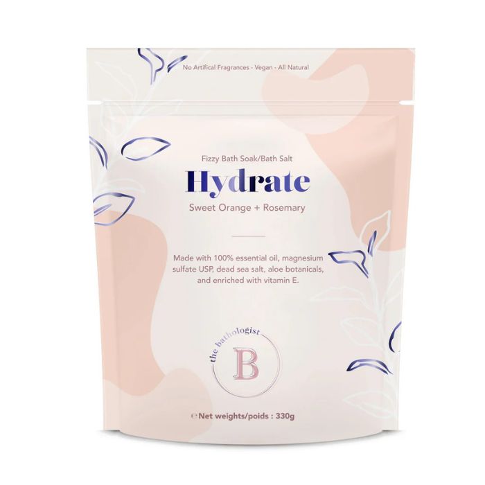 Package of The Bathologist Hydrate Fizzy Bath Soak on a white background | Build A Luxury Custom Gift Box for Women with Luxe & Bloom