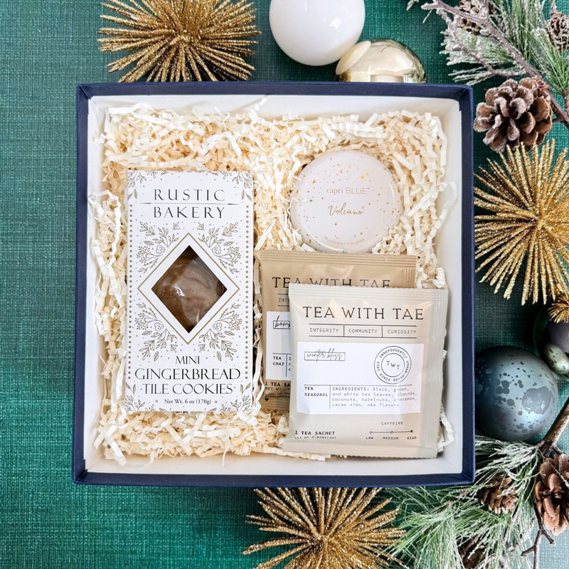 Winter Bliss Luxury Curated Holiday Gift Box with Gingerbread Cookies, Christmas Candle, and Holiday Tea | Corporate Gifts