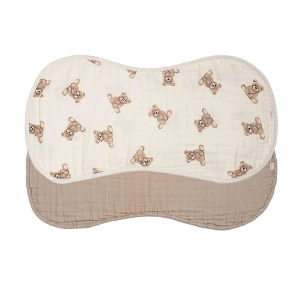 Ali + Oli burp cloths with teddy bear pattern on a white background