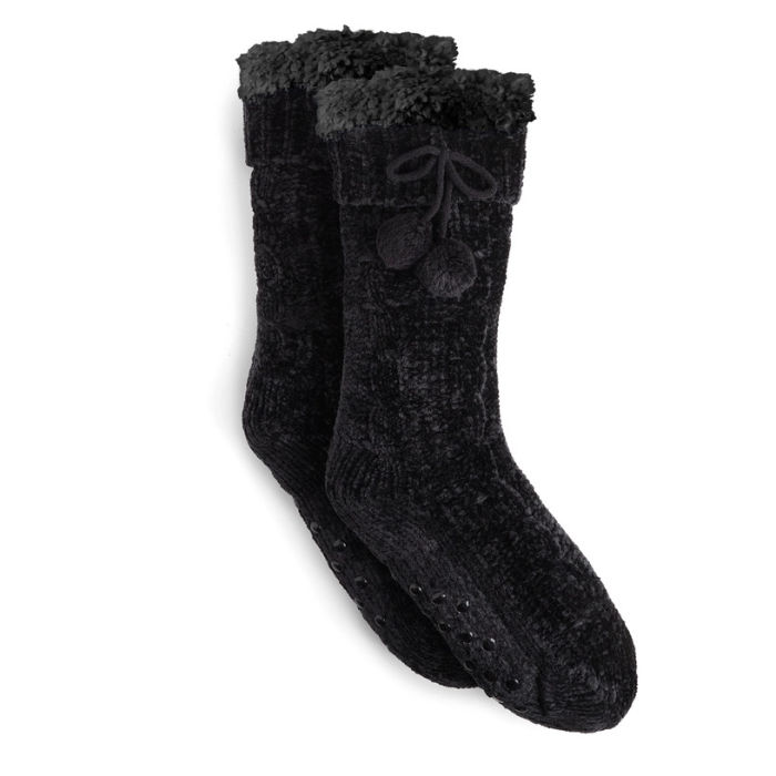 Black Chenille Pom Pom Slipper Socks | Build A Luxury Custom Gift Box for Women with Luxe & Bloom