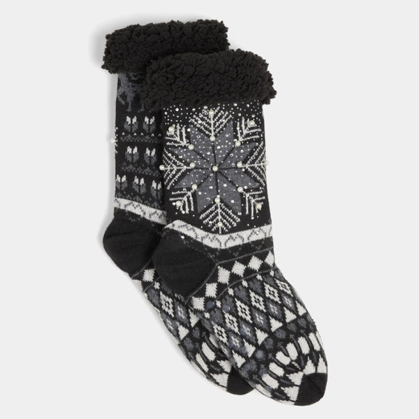 Black Winter Wonderland Slipper Socks with faux sherpa lining | Build A Luxury Custom Christmas Gift Box for Women with Luxe & Bloom