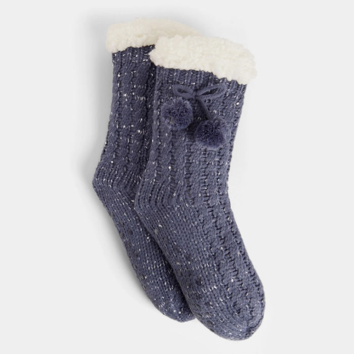Navy Pom Pom Slipper Socks | Build A Luxury Custom Christmas Gift Box for Women with Luxe & Bloom