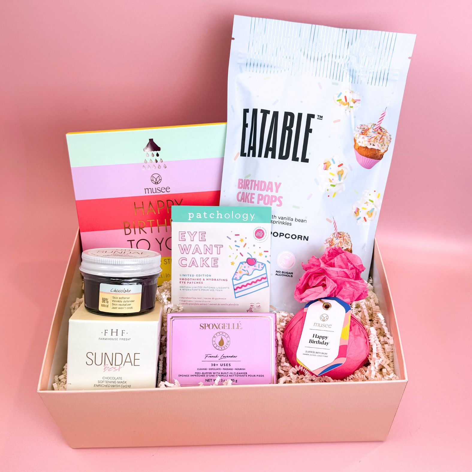 Deluxe Birthday Treat Gift Box with Birthday Cake Themed Treats | Luxury Curated Gift Boxes for Women from Luxe & Bloom