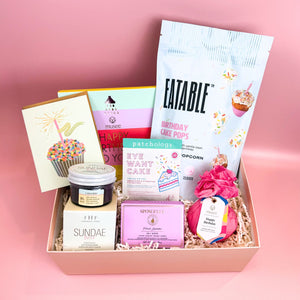 Deluxe Birthday Treat Gift Box with Birthday Cake Themed Treats | Luxury Curated Gift Boxes for Women from Luxe & Bloom