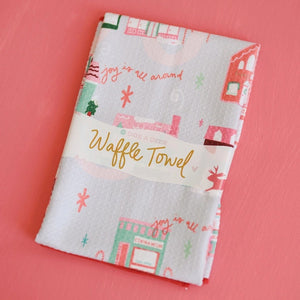 Doe A Deer Christmas in the Village Waffle Kitchen Towel folded | Build A Luxury Custom Christmas Gift Box for Women with Luxe & Bloom